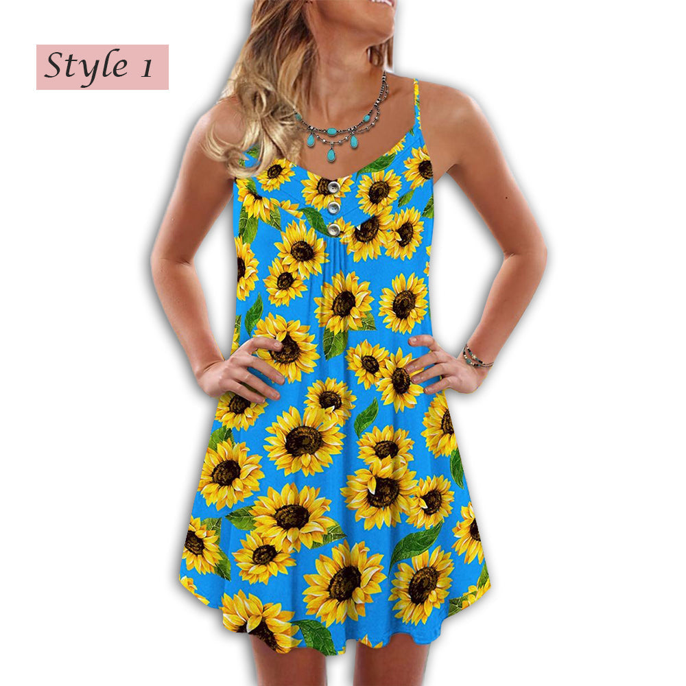 Sunflower Beautiful V-Neck Sleeveless Cami Dress For Nature Lovers And Thoughtful Gifting