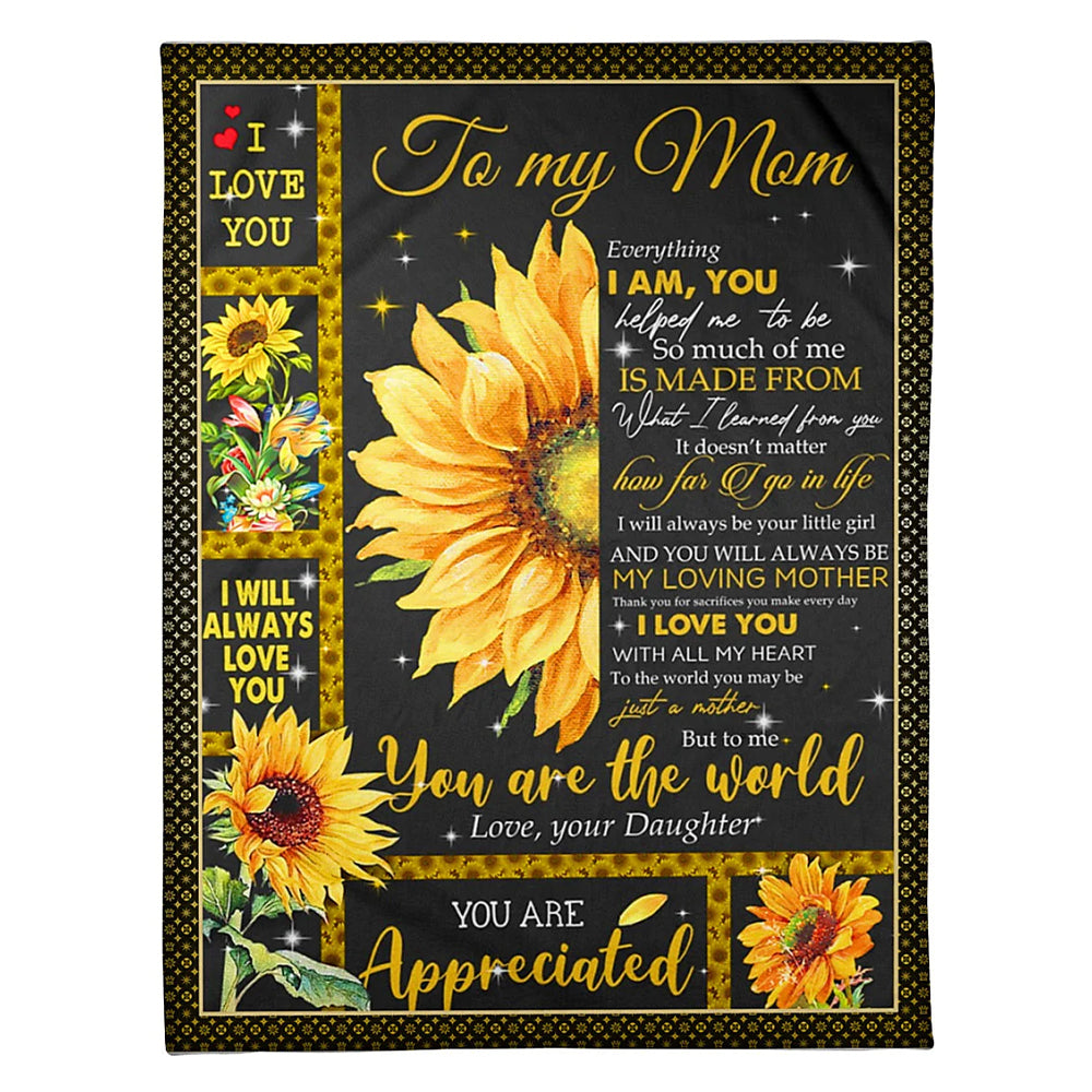 Sunflower To My Mom Flannel Blanket For Cozy Bedroom Sofa Decor