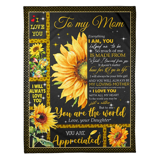 Sunflower To My Mom Flannel Blanket For Cozy Bedroom Sofa Decor