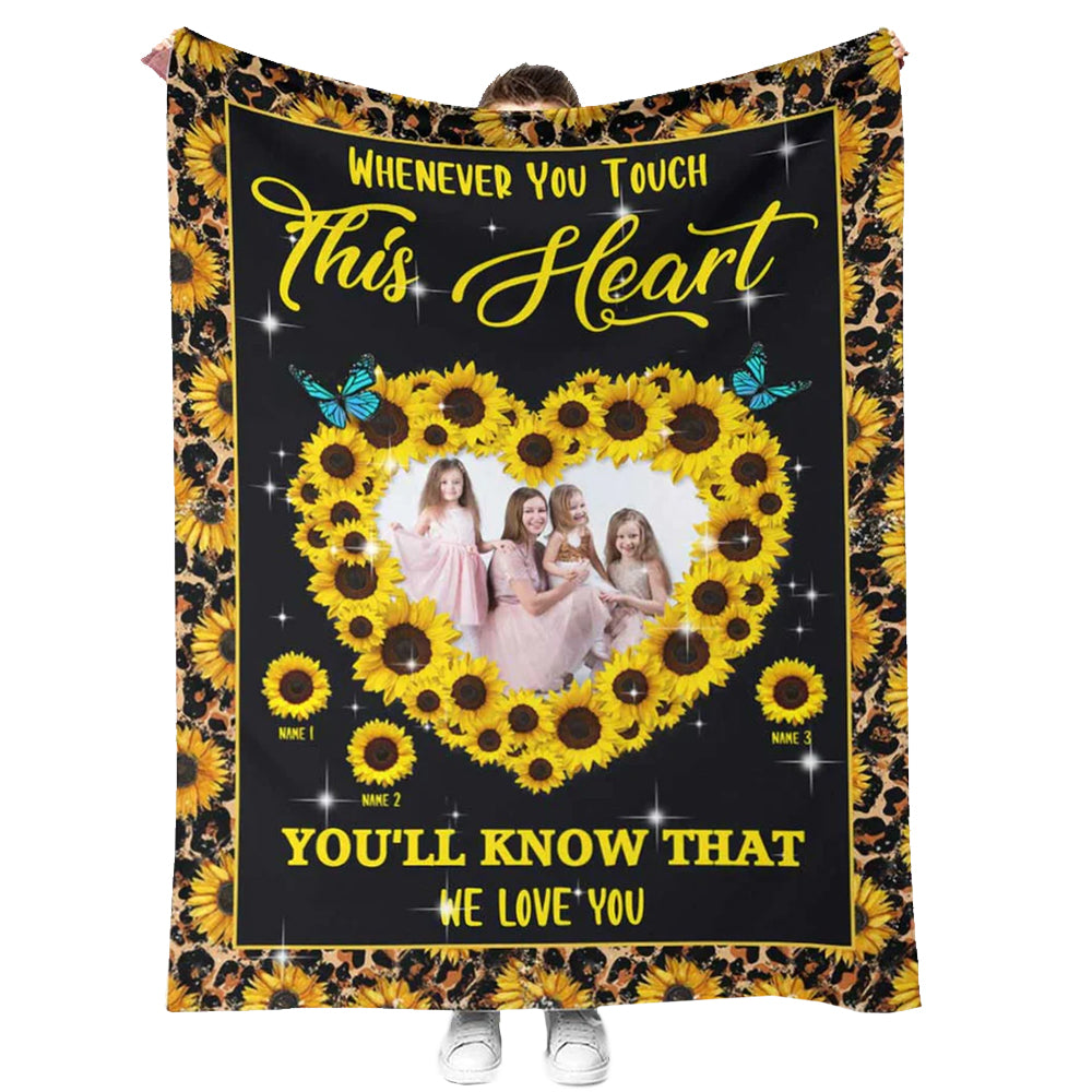 Sunflower Whenever You Touch This Heart Personalized Flannel Blanket For Cozy Bedroom Sofa Decor