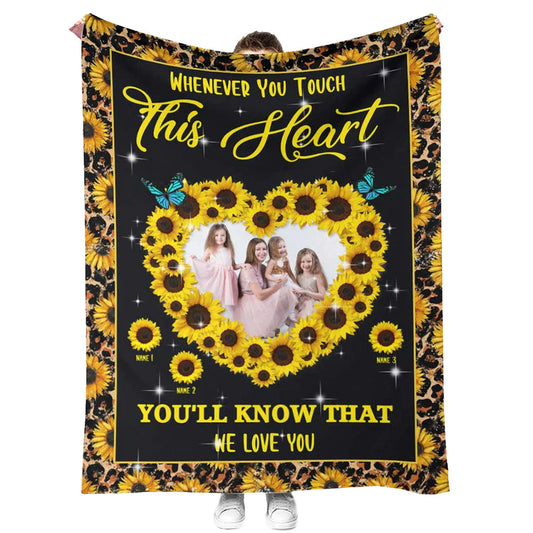 Sunflower Whenever You Touch This Heart Personalized Flannel Blanket For Cozy Bedroom Sofa Decor