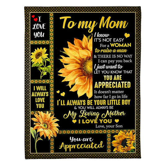 Sunflower You Are My Hero Mother Flannel Blanket For Cozy Bedroom Sofa Decor