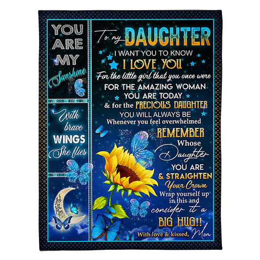 Sunflower Butterfly Big Hug Daughter Gift Flannel Blanket For Cozy Bedroom Sofa Decor