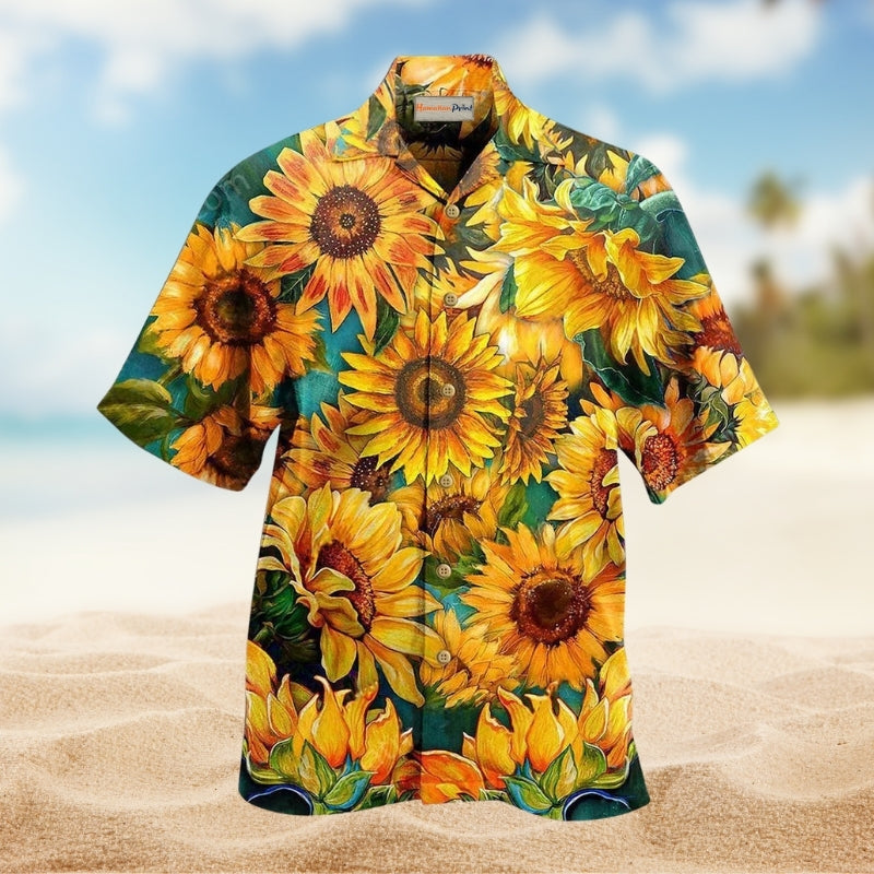 Sunflowers Is Peace Life Hawaiian Shirt For Beach Holidays Outdoor Outings And Relaxed Everyday Wear