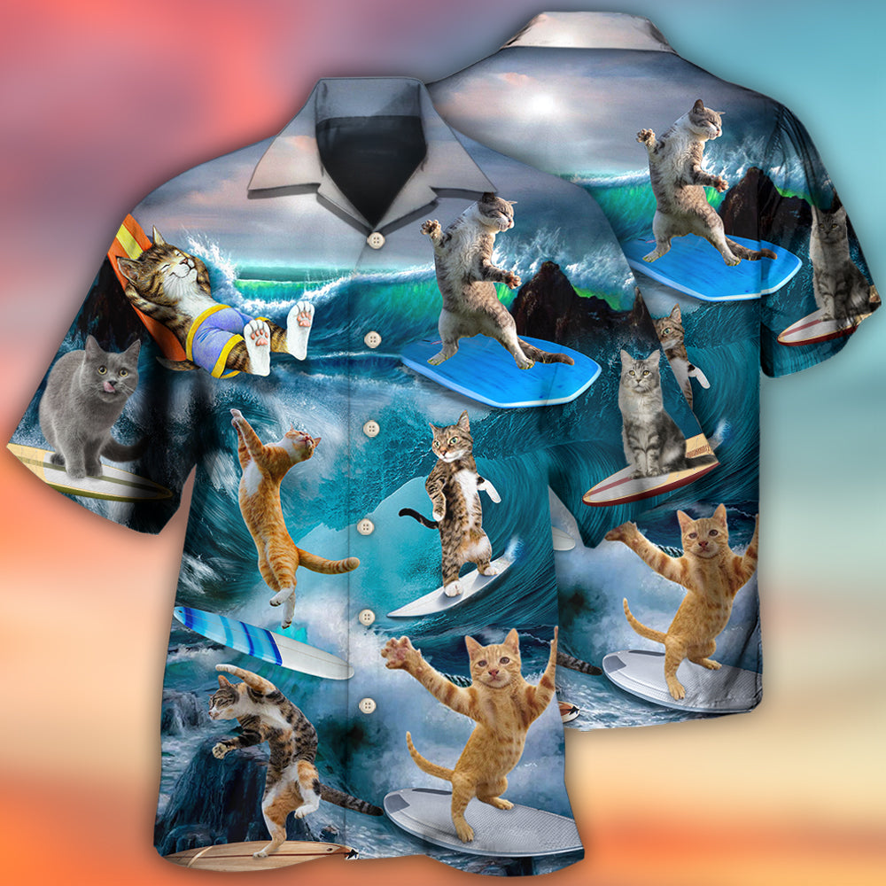 Cute Surfing Cats Hawaiian Shirt For Summer Events And Casual Outdoor Wear