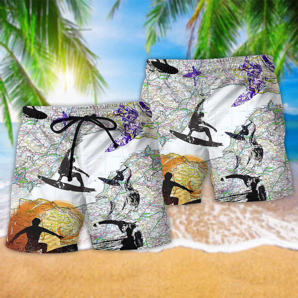 Surfing Is My Life Color Wave Beach Shorts Pattern View For Coastal Holidays And Casual Activities