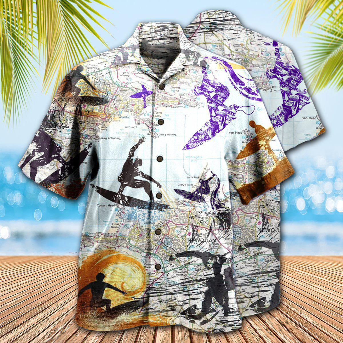 Surfing Hawaiian Shirt With All Over Print For Summer Events Coastal Travel And Comfortable Styling