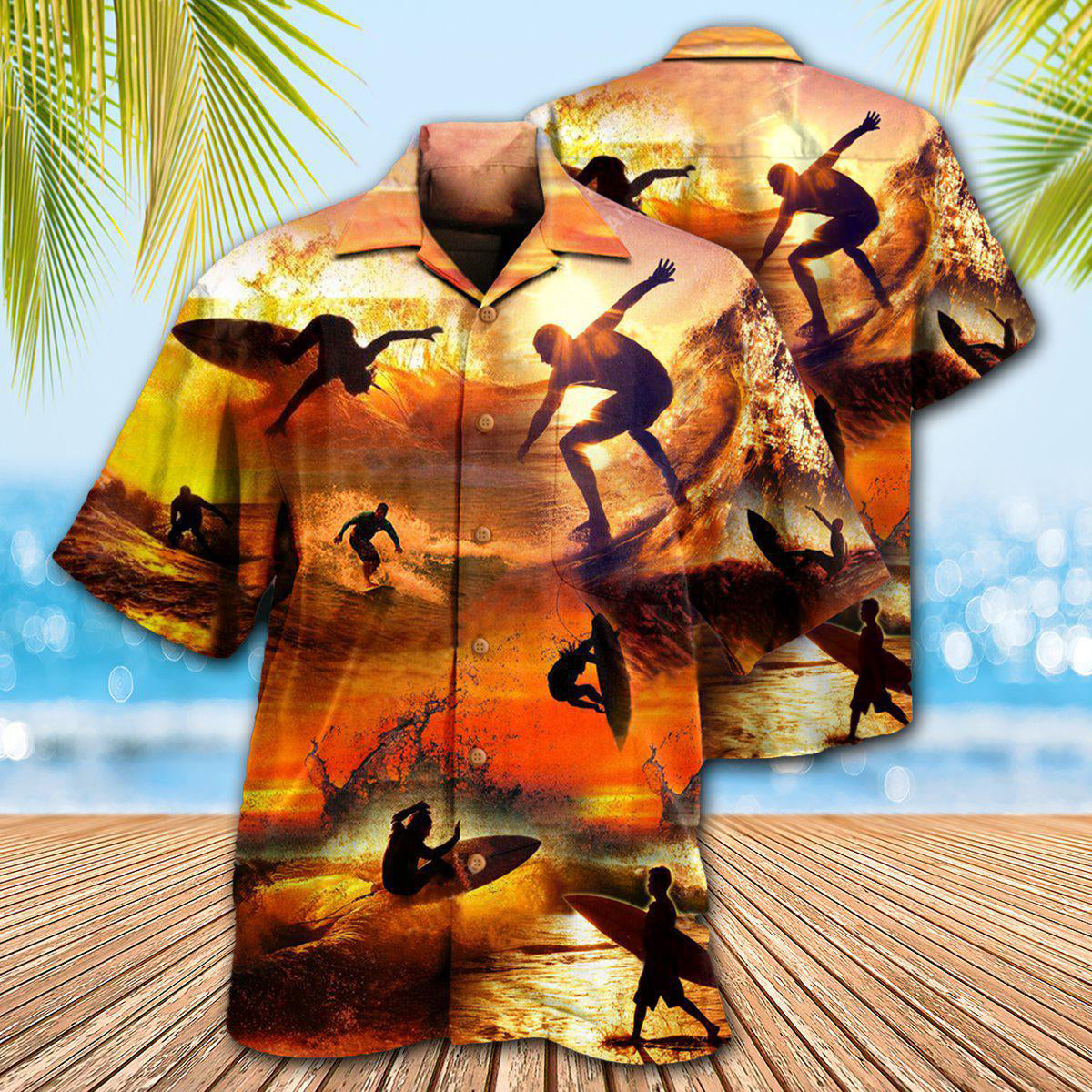 Sunset Surfing Hawaiian Shirt With All Over Print For Island Trips Summer Gatherings And Comfortable Daily Wear