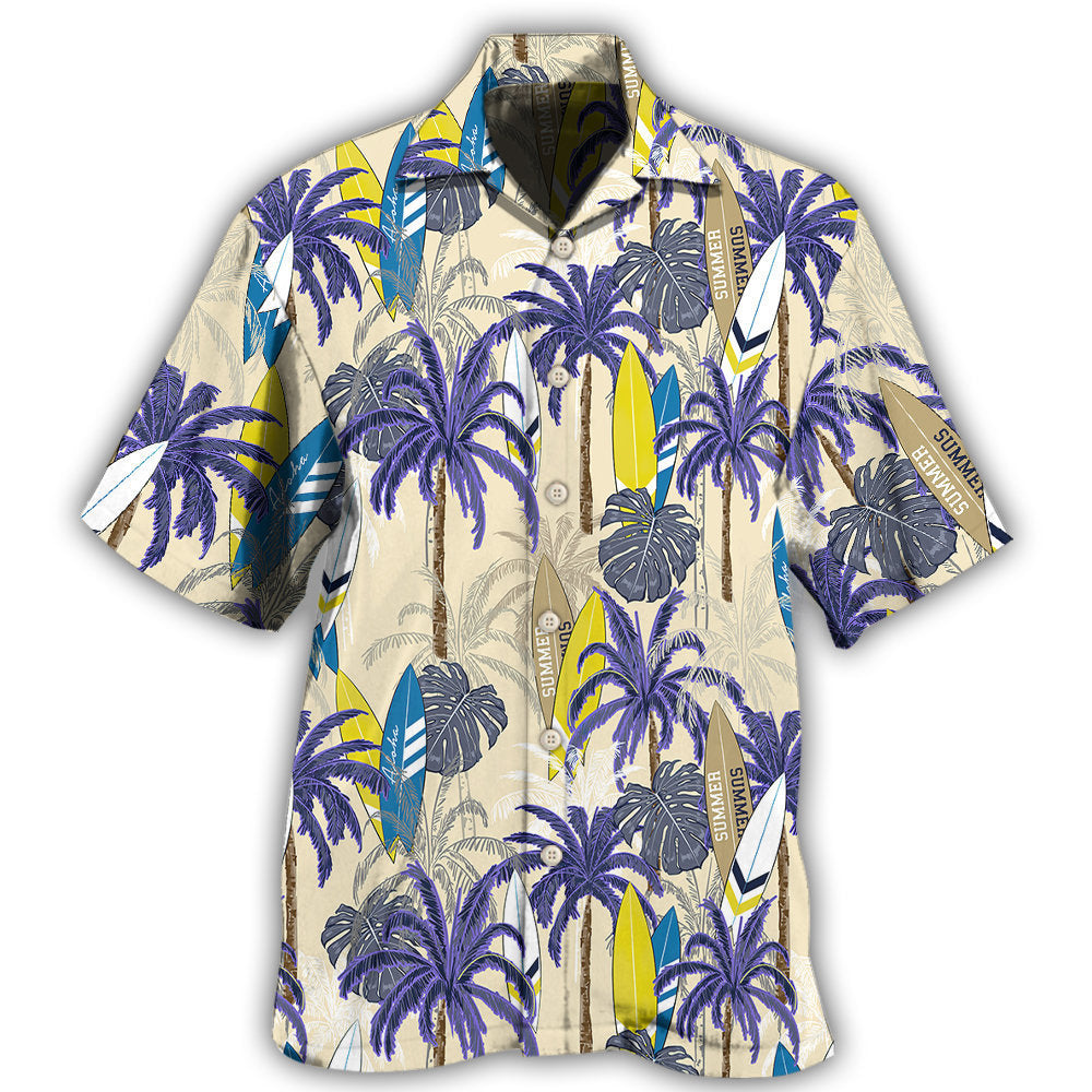 Tropical Surfing Beach Leaf Design Hawaiian Shirt For Island Vacations, Resort Wear, And Relaxed Seasonal Style