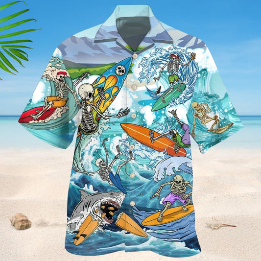 Surfing Skull Hawaiian Shirt For Beach Days, Summer Outings, And Thoughtful Gift Giving