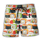 Sushi Lover Simple Food Beach Shorts Pattern View For Resort Days And Outdoor Activities