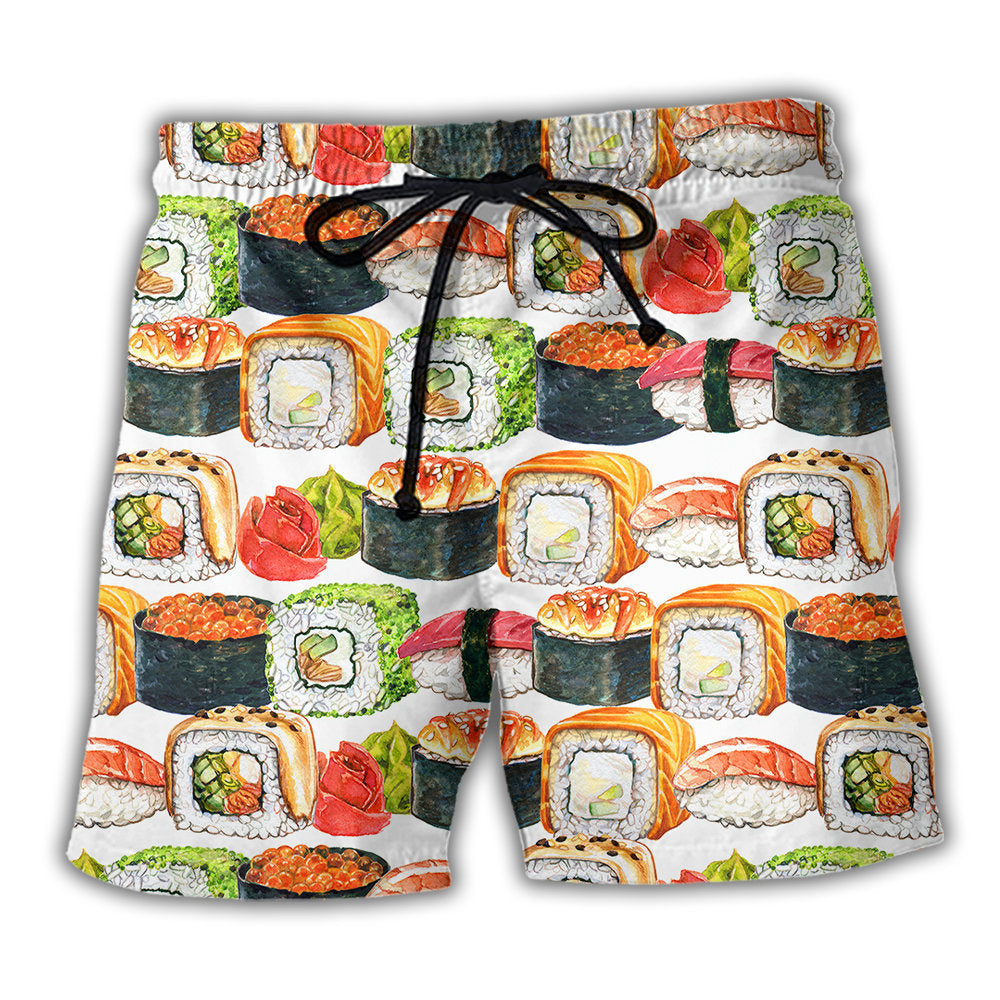 Sushi Lover Simple Food Beach Shorts Pattern View For Resort Days And Outdoor Activities