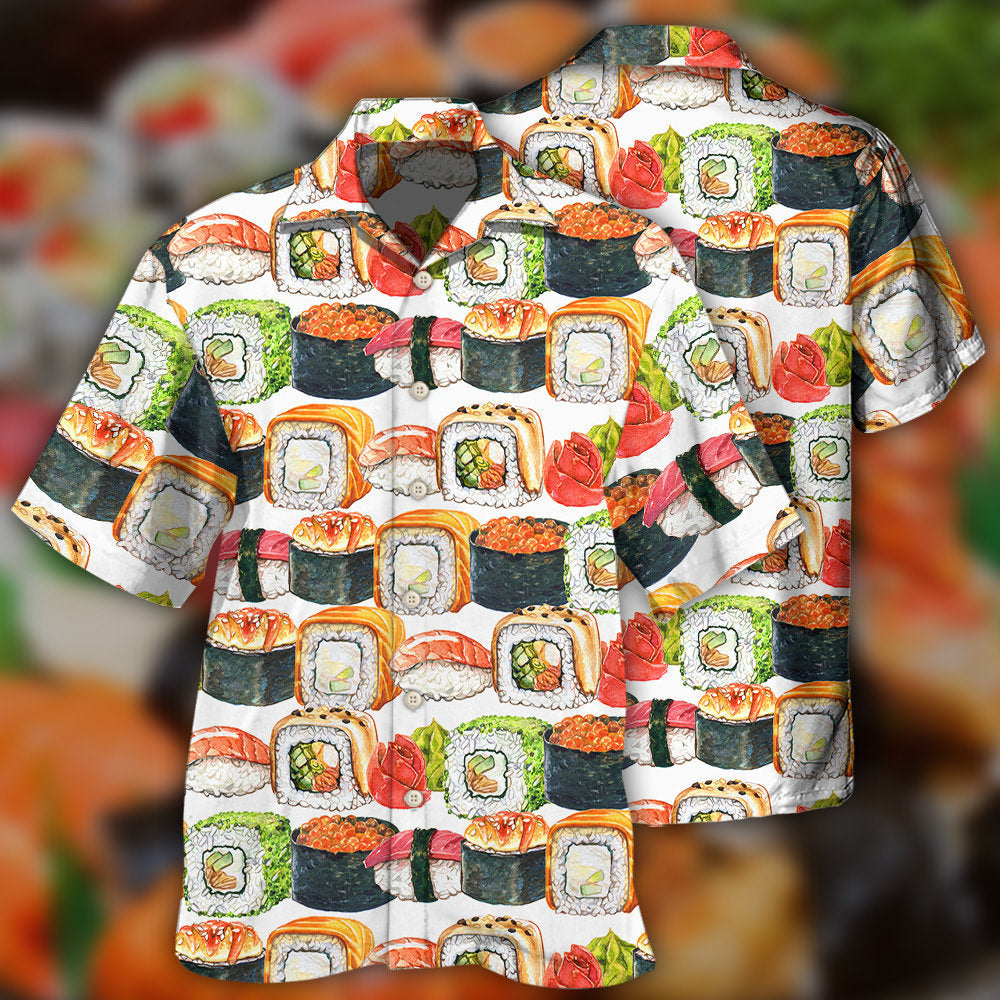 Creative Sushi Minimal Japanese Food Hawaiian Shirt For Resort Trips, Coastal Parties, And Warm Weather Style