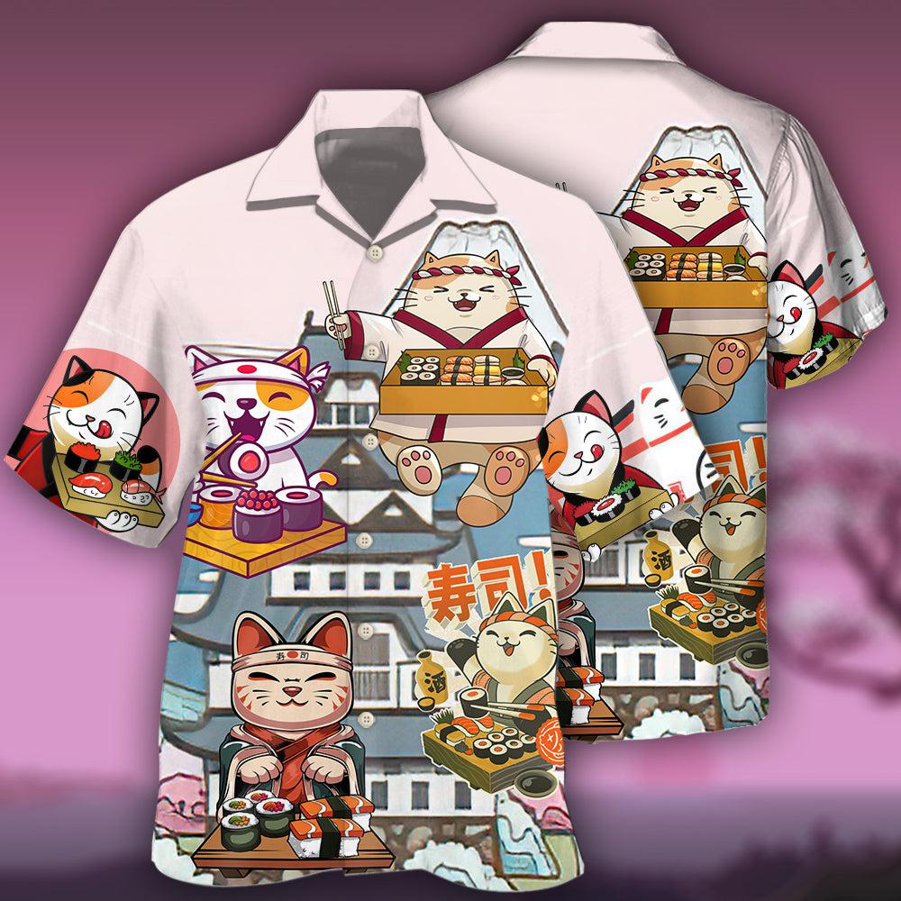 Cute Sushi Cat Hawaiian Shirt For Nature Fans, Resort Trips, And Comfortable Warm Weather Wear