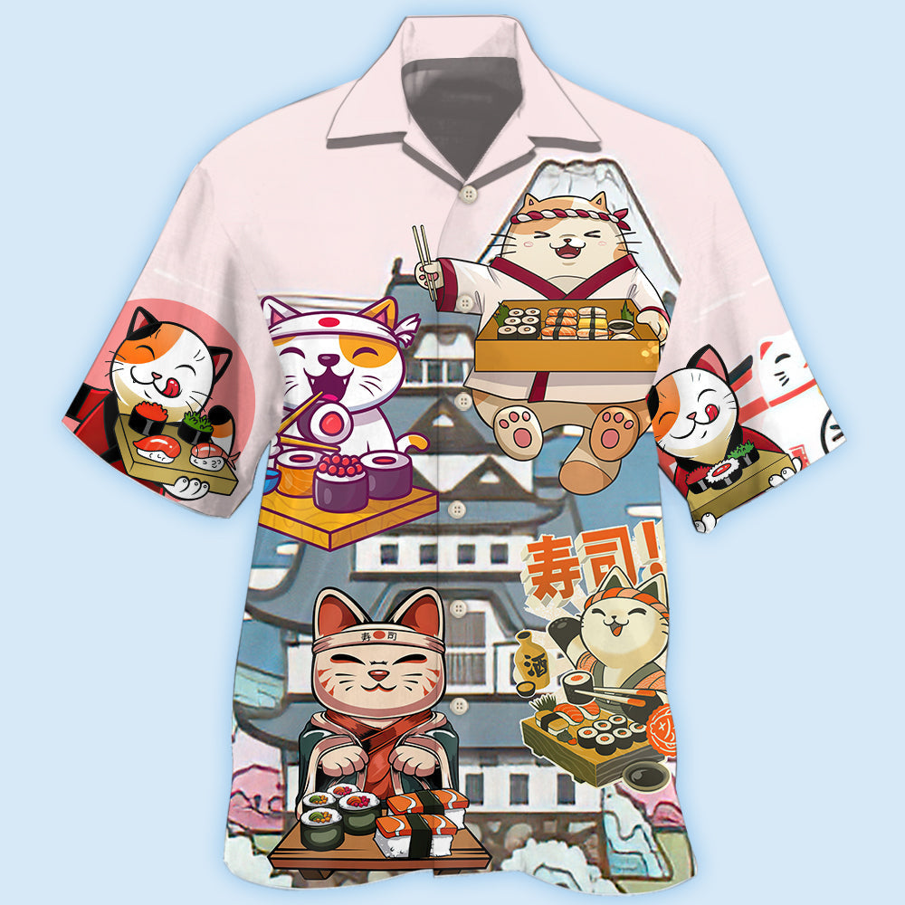 Cute Sushi Cat Hawaiian Shirt For Nature Fans, Resort Trips, And Comfortable Warm Weather Wear