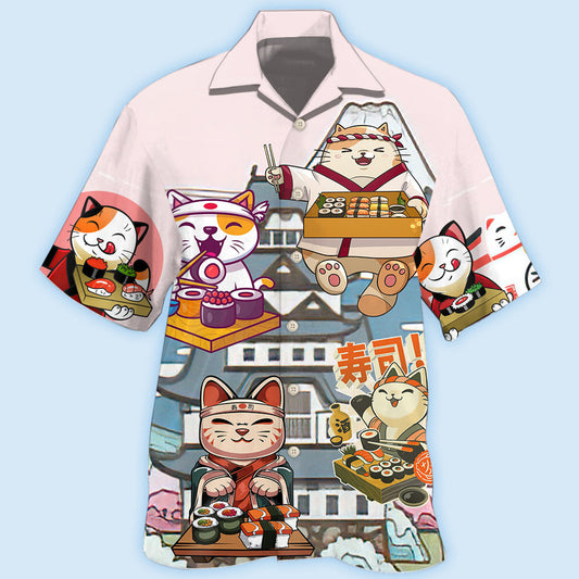 Cute Sushi Cat Hawaiian Shirt For Nature Fans, Resort Trips, And Comfortable Warm Weather Wear