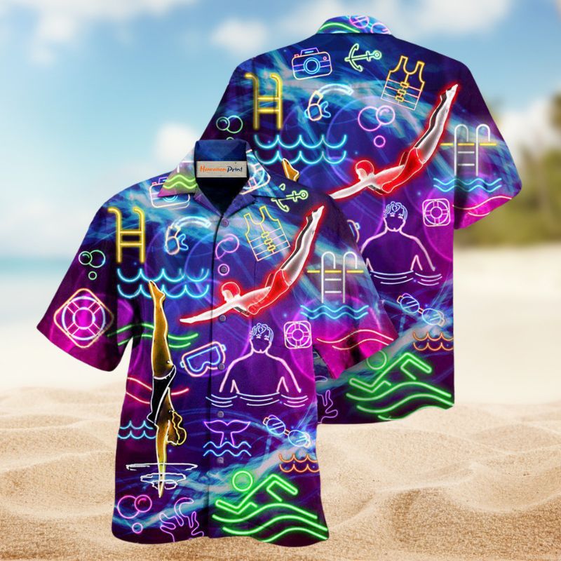 Swim Heart Hawaiian Shirt For Summer Vacation, Beach Travel, And Casual Wear