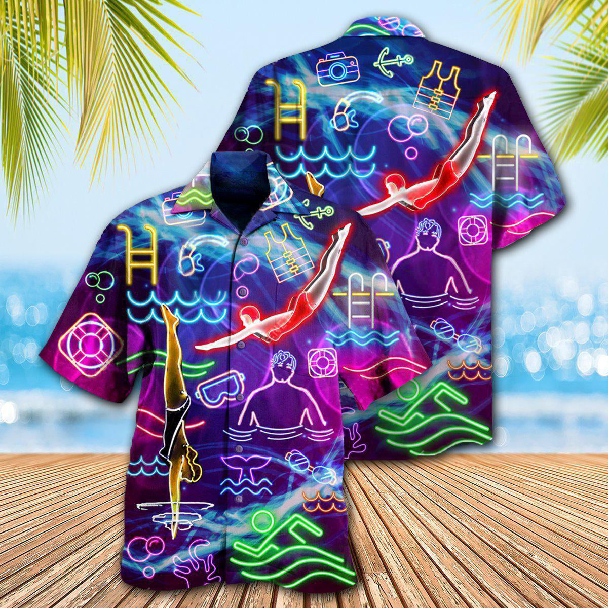 Swimming Hawaiian Shirt With All Over Print For Beach Vacations Casual Parties And Warm Weather Style
