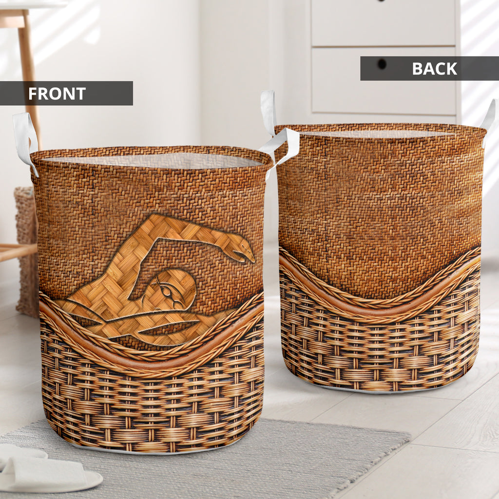 Swimming Style Rattan Texture Laundry Basket For Room Home Organizer