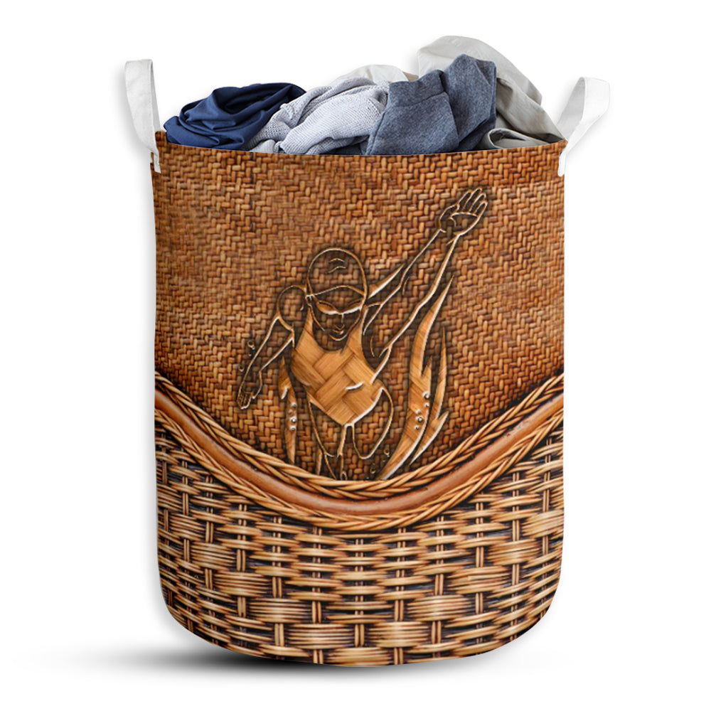 Swimming Girl Rattan Texture Laundry Basket For Bathroom Bedroom Storage
