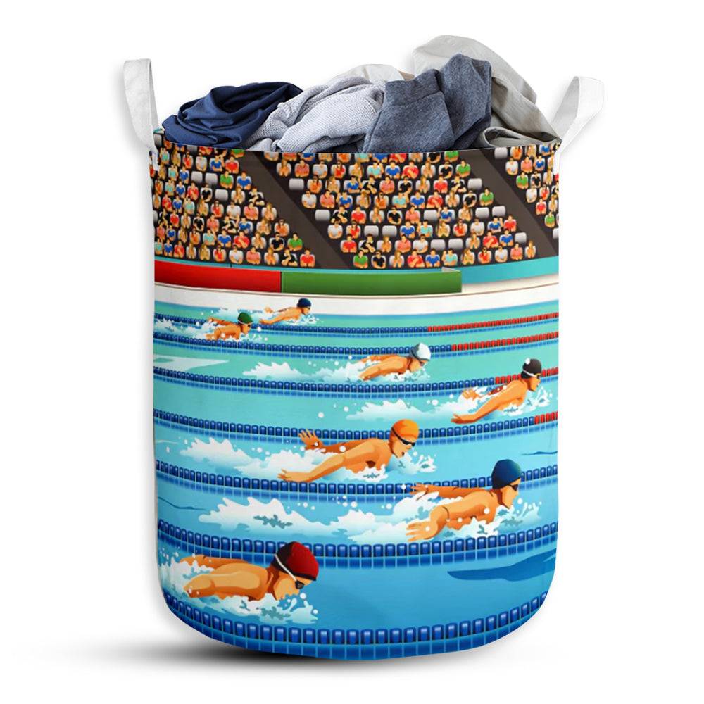 Swimming Race Blue Style Laundry Basket For Bathroom Bedroom Storage