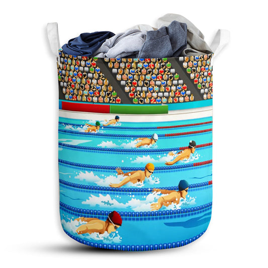 Swimming Race Colorful Style Laundry Basket For Bathroom Bedroom Storage