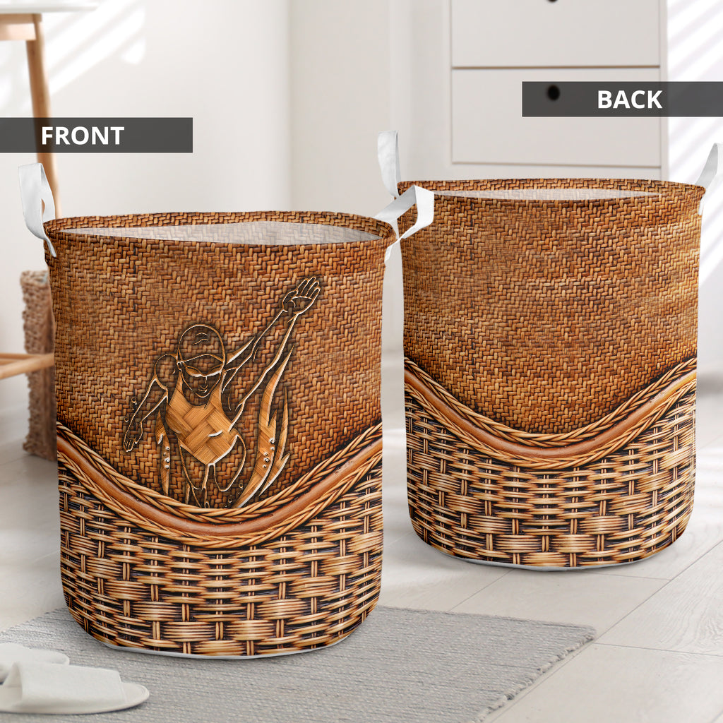 Swimming Girl Rattan Texture Laundry Basket For Room Home Organizer