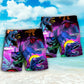 Neon Dinosaur T Rex Fantasy Beach Shorts Artwork View For Seaside Trips And Casual Style