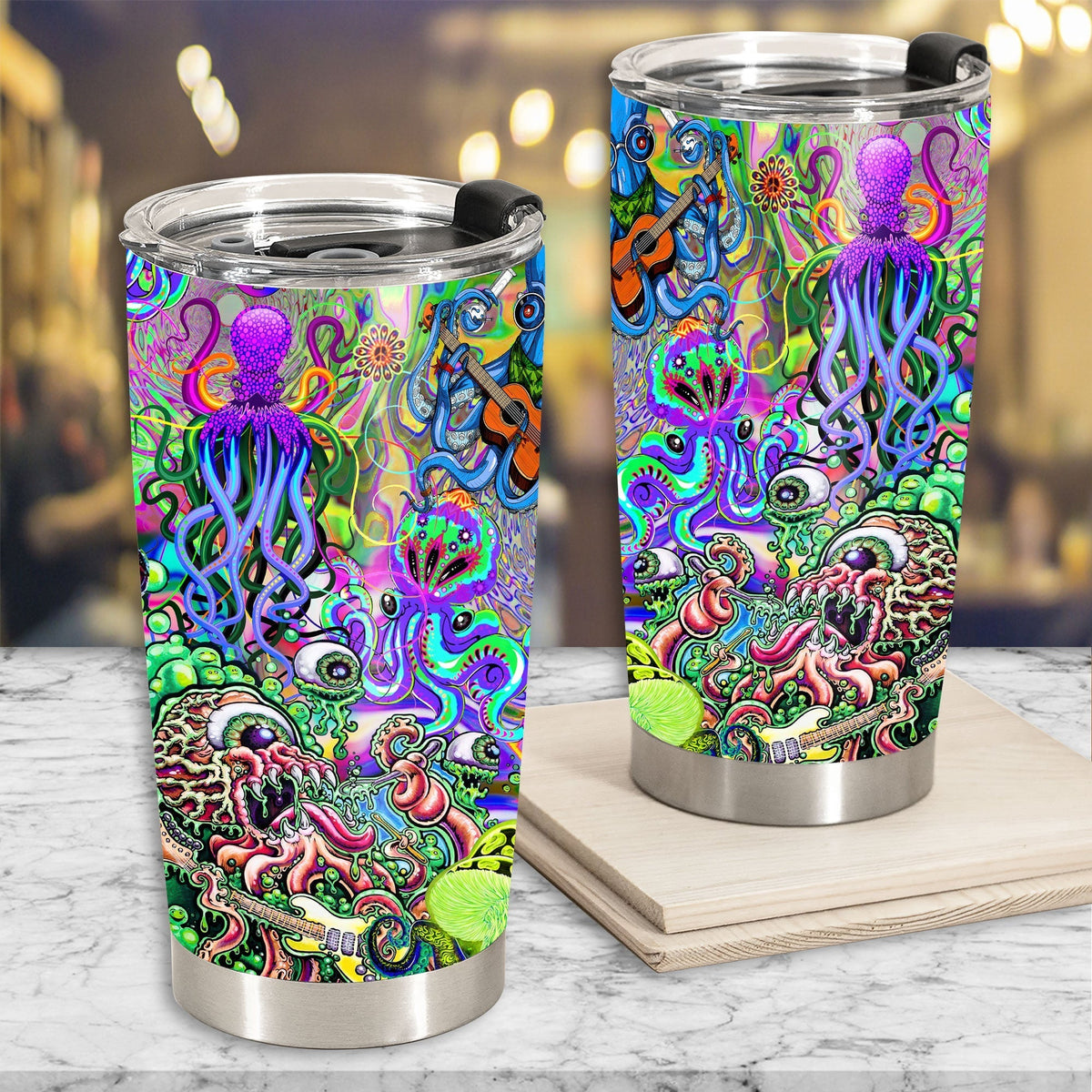Hippie Funny Octopus Love Music Colorful Ocean 20 Oz Tumbler For Coffee Travel And Daily Drinks