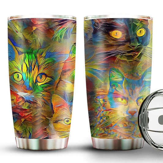 Cat Beautiful Colorful Painting 20 Oz Tumbler For Coffee Travel And Daily Drinks
