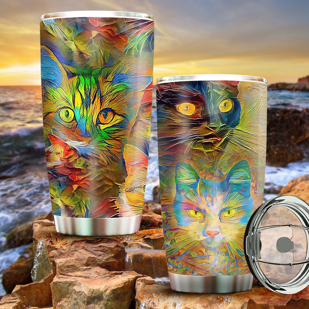 Cat Beautiful Colorful Painting 20 Oz Tumbler For Coffee Travel And Daily Drinks