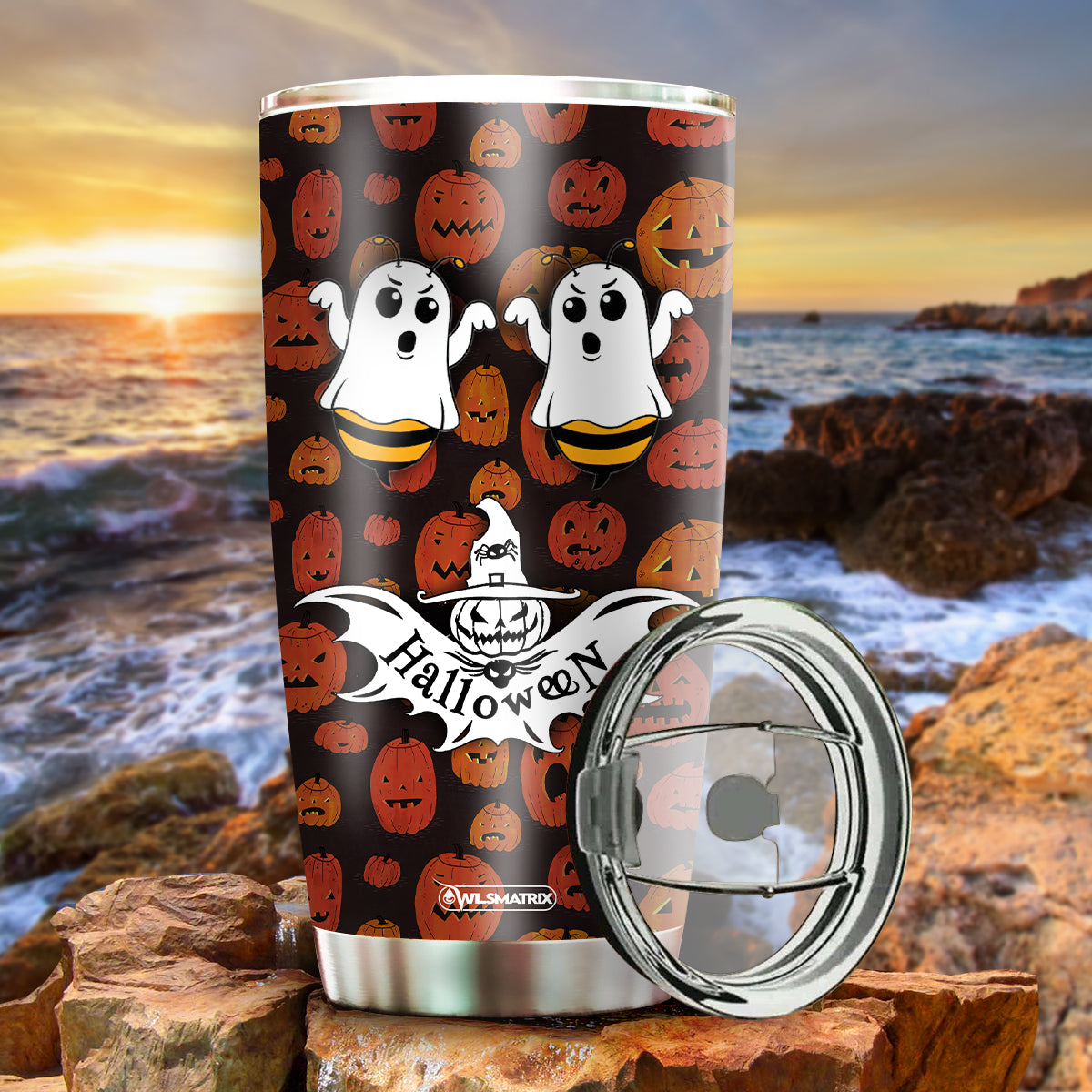 Halloween Boo Bee Pumpkin Personalized 20 Oz Tumbler For Coffee Travel And Daily Drinks