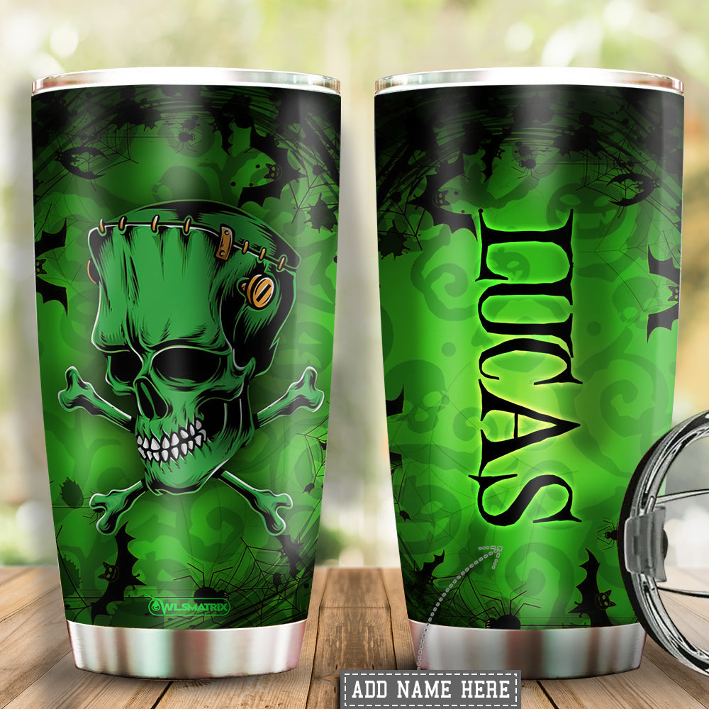 Halloween Skull With Smile Green Personalized 20 Oz Tumbler For Coffee Travel And Daily Drinks