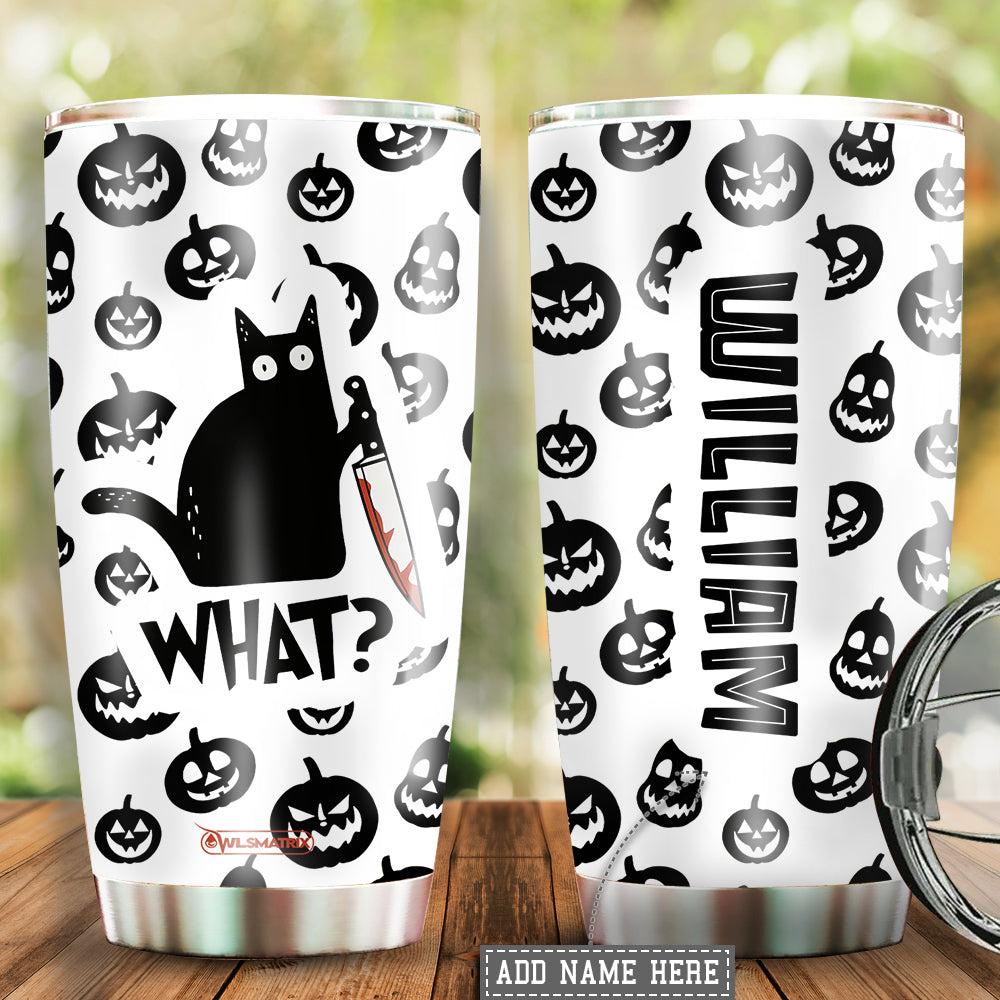 Halloween Cat What Personalized 20 Oz Tumbler For Coffee Travel And Daily Drinks