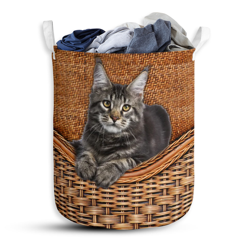 Tabby Cat Rattan Texture Laundry Basket For Bathroom Bedroom Storage