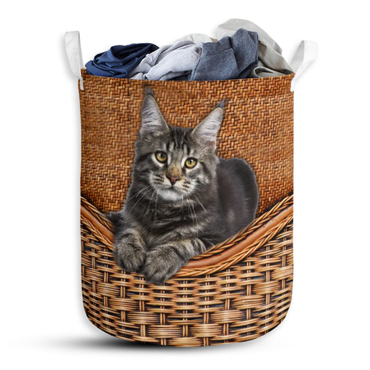 Tabby Cat Rattan Texture Laundry Basket For Bathroom Bedroom Storage