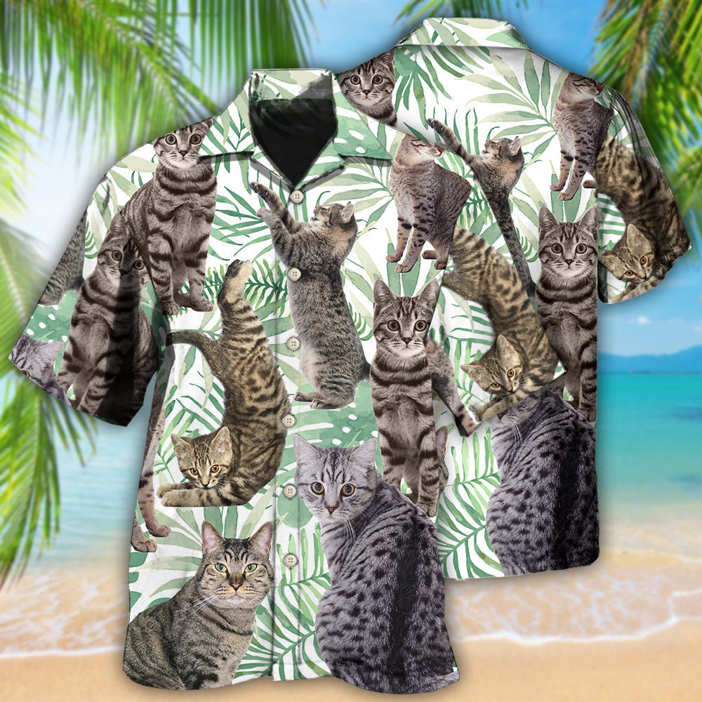 Tropical Tabby Cat Leaf Hawaiian Shirt For Nature Fans, Resort Trips, And Comfortable Warm Weather Wear