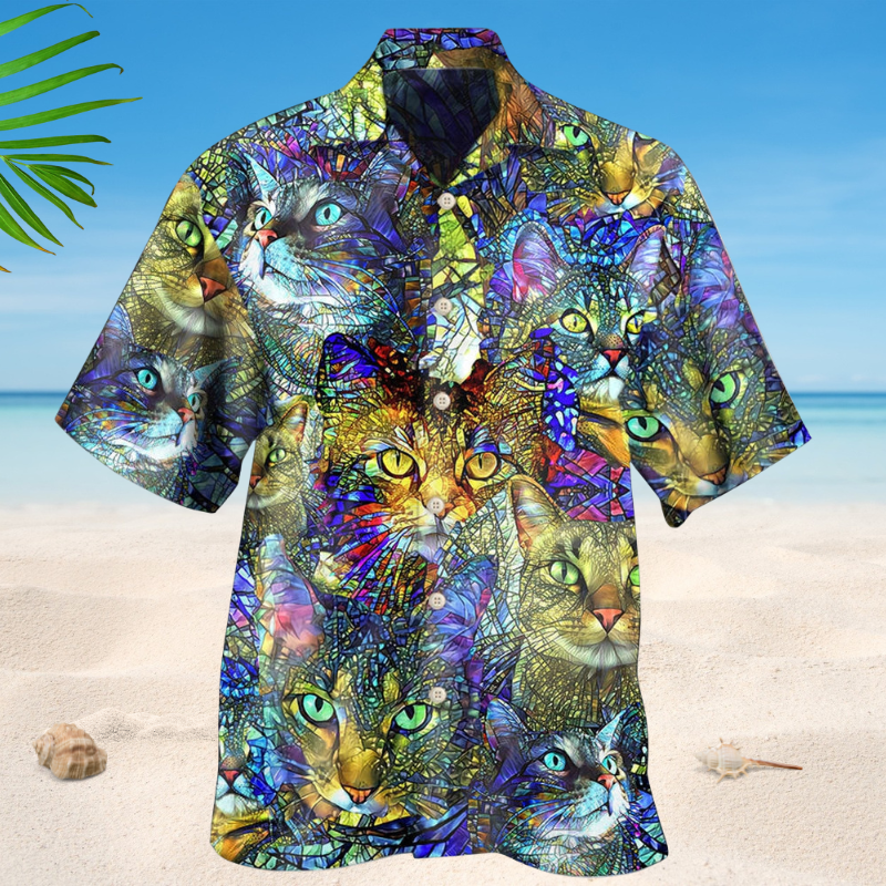 Tabby Cat Hawaiian Shirt For Summer Vacation, Beach Travel, And Casual Wear