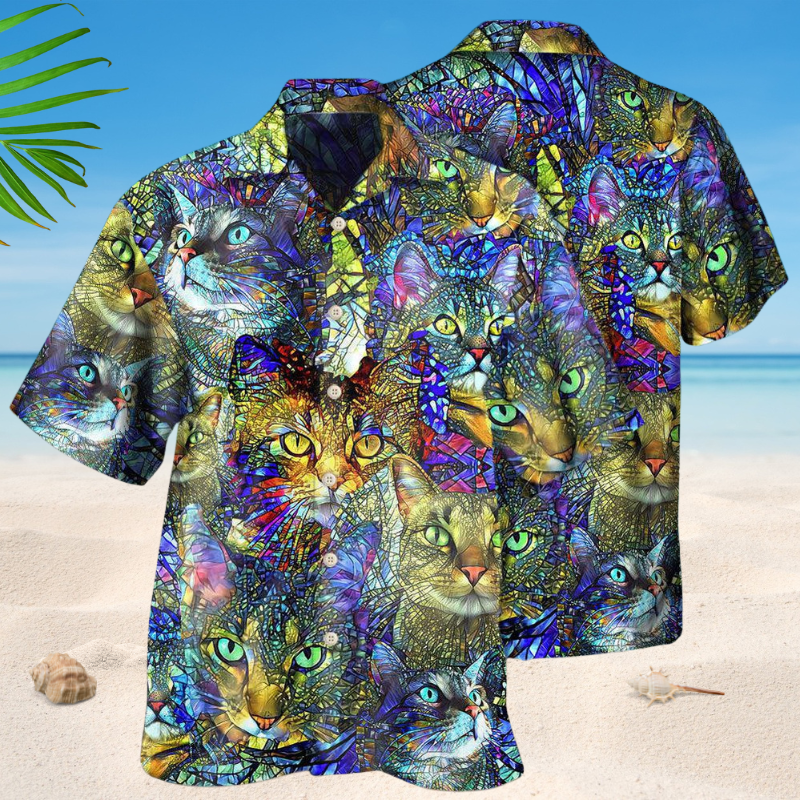 Tabby Cat Hawaiian Shirt For Summer Vacation, Beach Travel, And Casual Wear