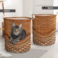 Tabby Cat Rattan Texture Laundry Basket For Room Home Organizer