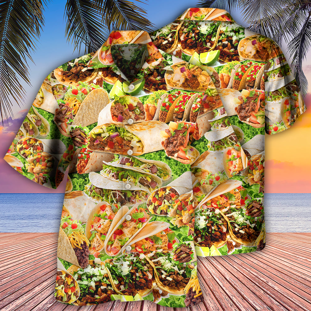 Dessert And Tacos Hawaiian Shirt With Detailed Graphic For Coastal Trips Outdoor Events And Relaxed Summer Wear