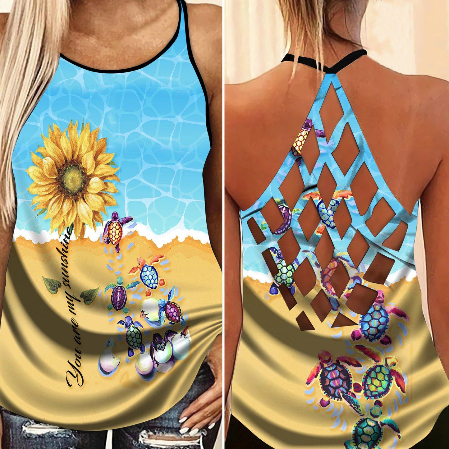 Turtle Loves Beach Ocean Love Hollow Tank Top For Resort Trips And Relaxed Style