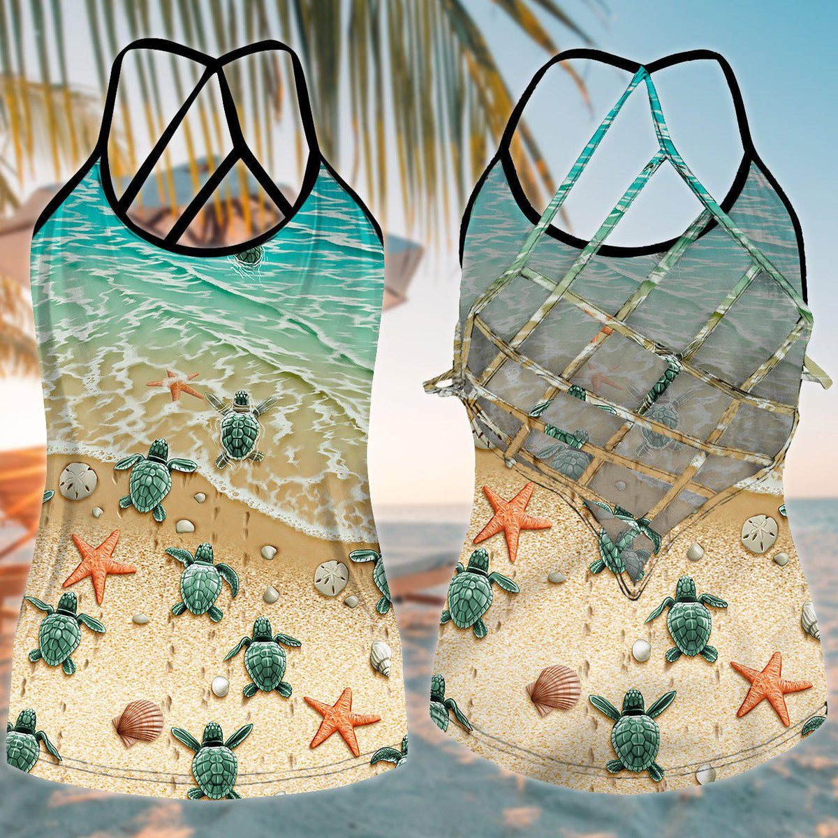 Turtle Loves Beach Ocean Love Hollow Tank Top For Coastal Travel And Summer Outings