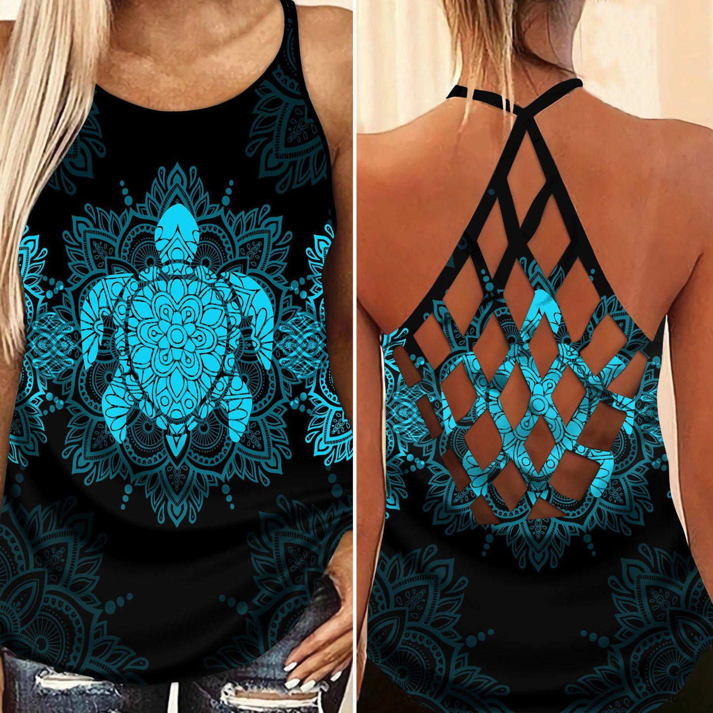 Turtle Loves Beach Ocean Love Hollow Tank Top For Summer Getaways And Fitness Days