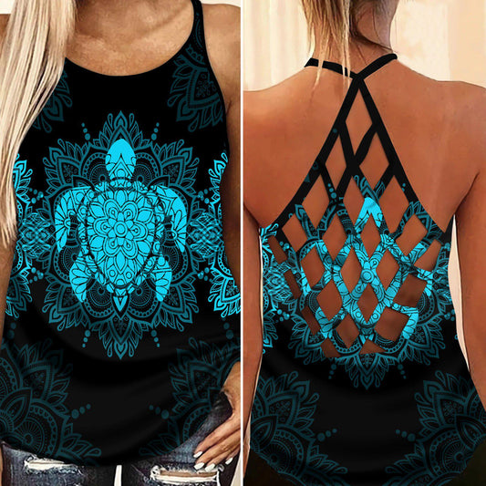 Turtle Loves Beach Ocean Love Hollow Tank Top For Summer Getaways And Fitness Days