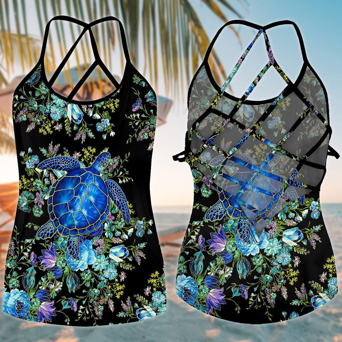 Turtle Loves Beach Ocean Love Hollow Tank Top For Beach Days And Yoga Practice