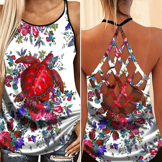 Turtle Loves Beach Ocean Love Hollow Tank Top For Tropical Travel And Daily Comfort