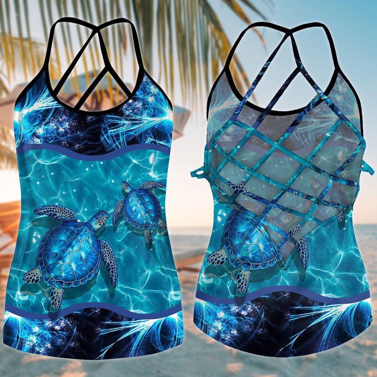 Turtle Loves Beach Ocean Love Hollow Tank Top For Resort Vacations And Everyday Wear
