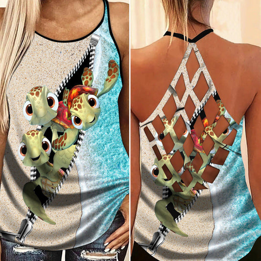 Turtle Loves Beach Ocean Love Hollow Tank Top For Seaside Events And Casual Styling
