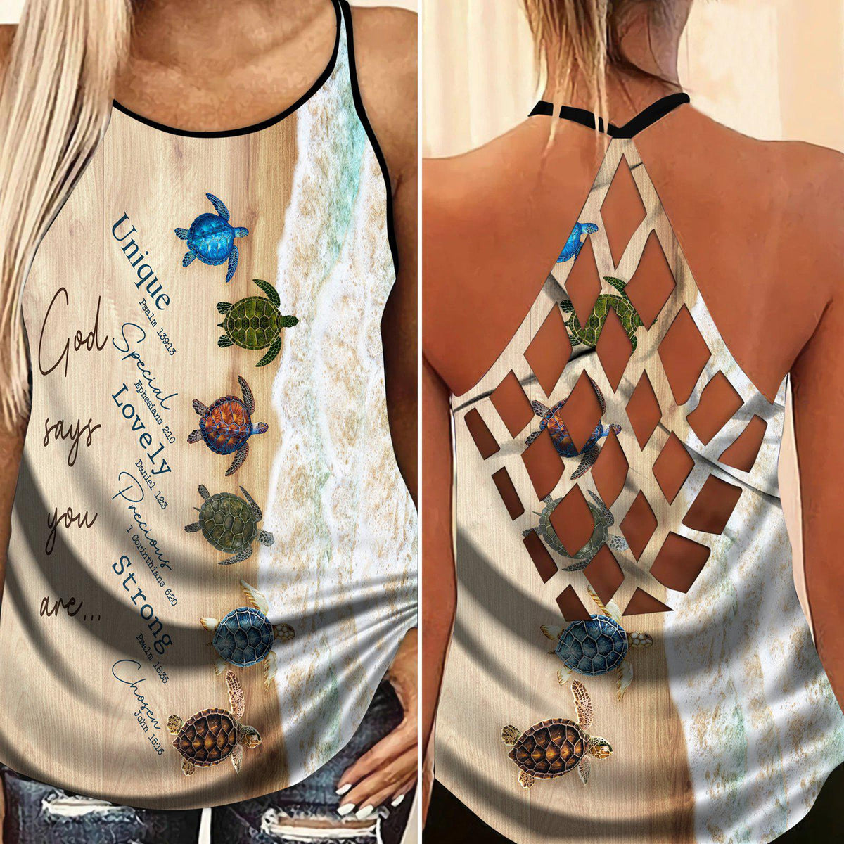 Turtle Loves Beach Ocean Love Hollow Tank Top For Ocean Lovers And Weekend Wear
